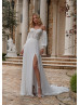 Beaded Ivory Lace Chiffon Slit Airy Wedding Dress